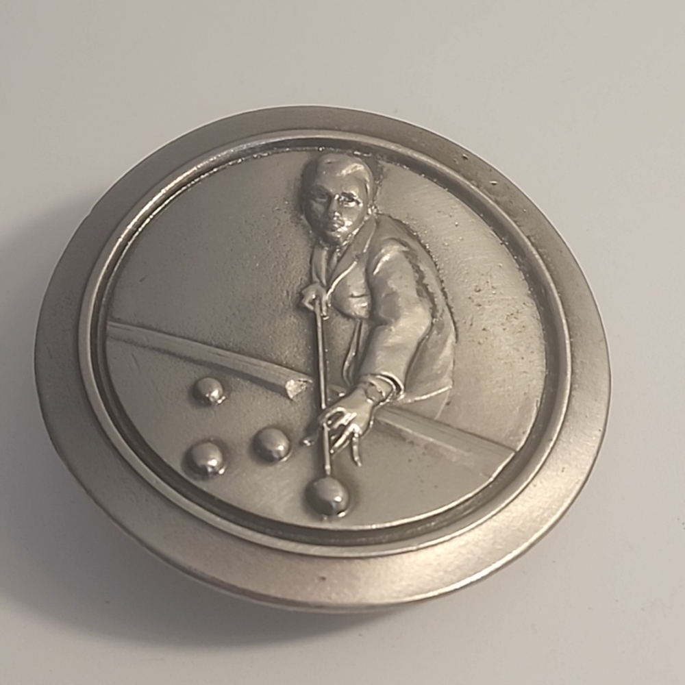 1977 Vintage the Great American Buckle Co. Chicago Pewter Belt buckle. Billiard